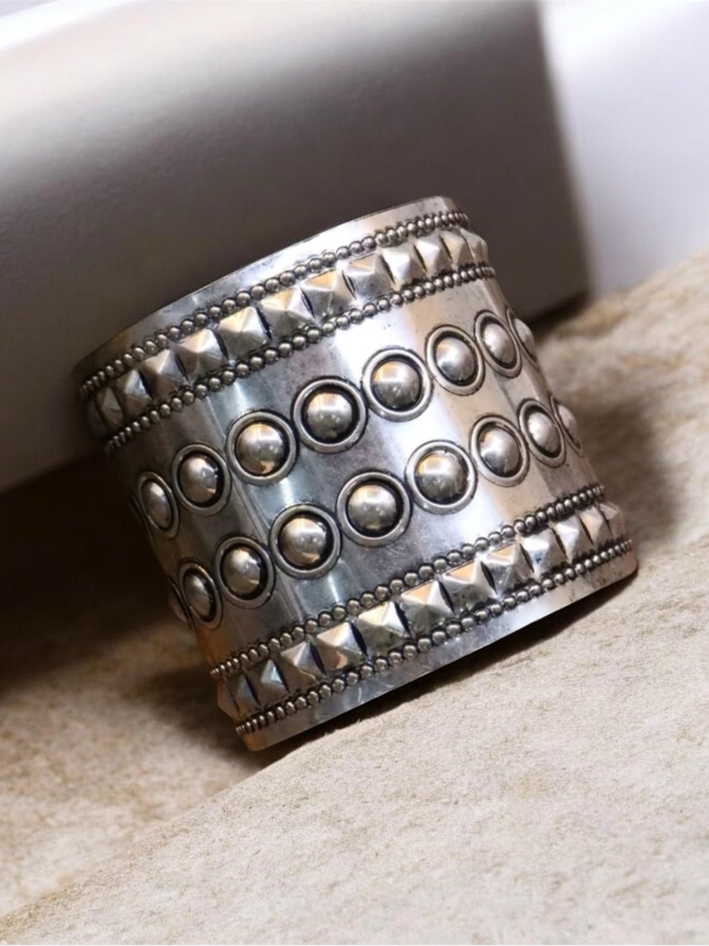 Wide SilverTone Studded Style Cuff Bracelet